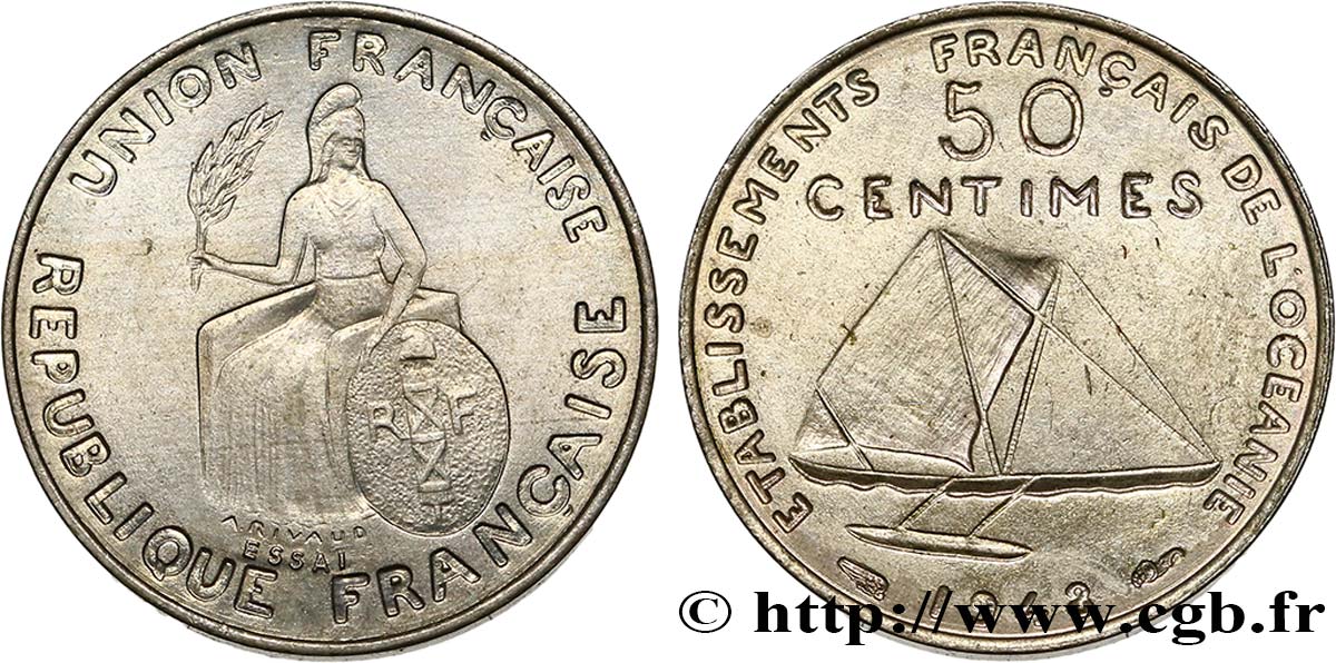 FRENCH POLYNESIA - French Oceania Essai de 50 Centimes type avec listel en relief 1948 Paris MS 