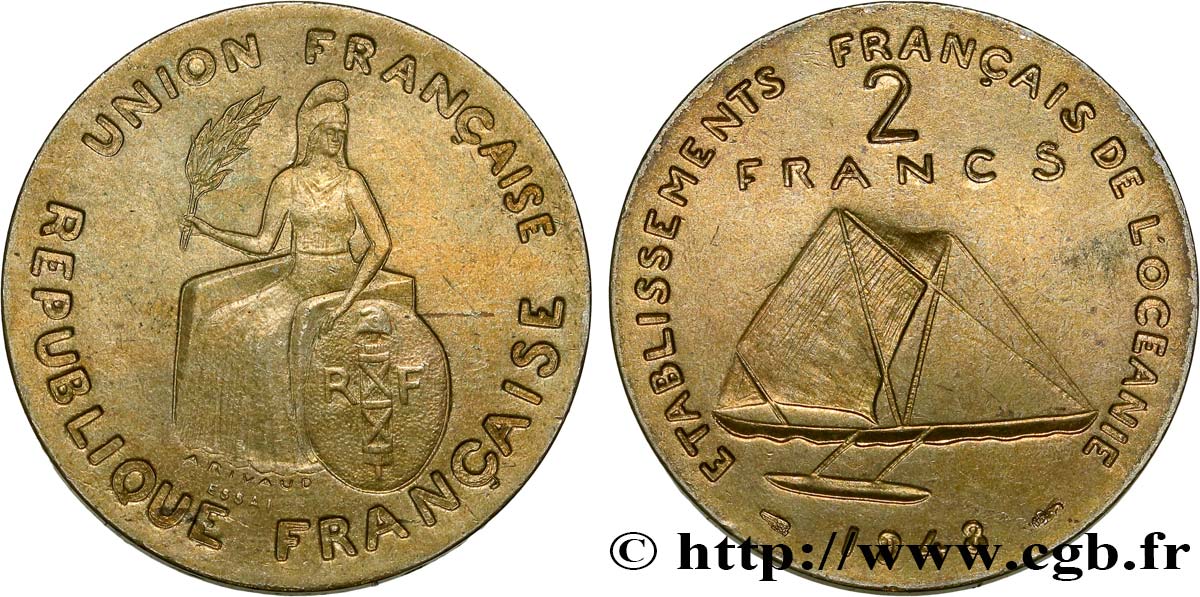POLYNÉSIE FRANÇAISE - Océanie française Essai de 2 Francs type sans listel 1948 Paris SPL 