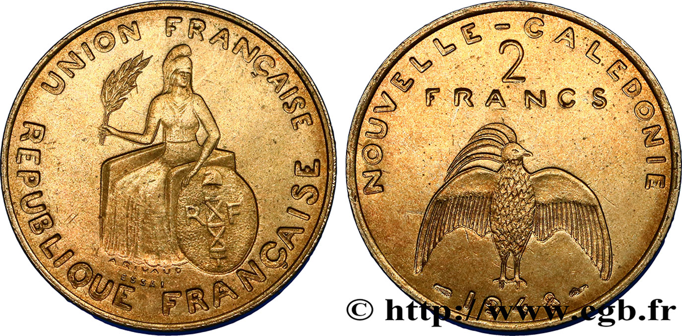 NUOVA CALEDONIA Essai de 2 Francs avec listel en relief 1948 Paris FDC 
