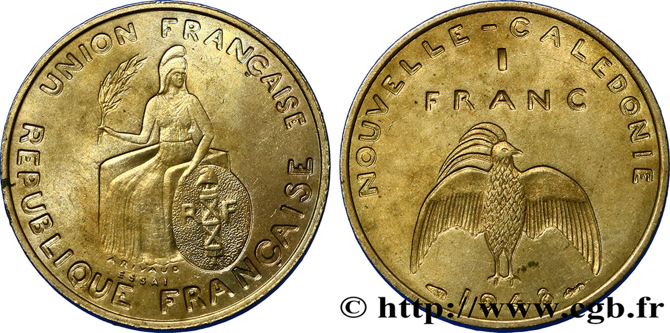 NUOVA CALEDONIA Essai de 1 Franc avec listel en relief 1948 Paris MS 