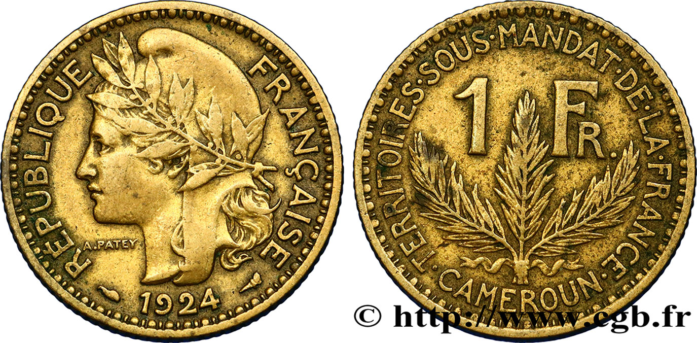 CAMEROON - FRENCH MANDATE TERRITORIES 1 Franc 1924 Paris VF 