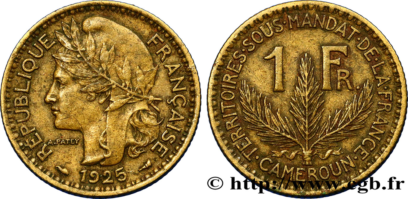 CAMEROUN - TERRITOIRES SOUS MANDAT FRANÇAIS 1 Franc 1925 Paris TTB+ 