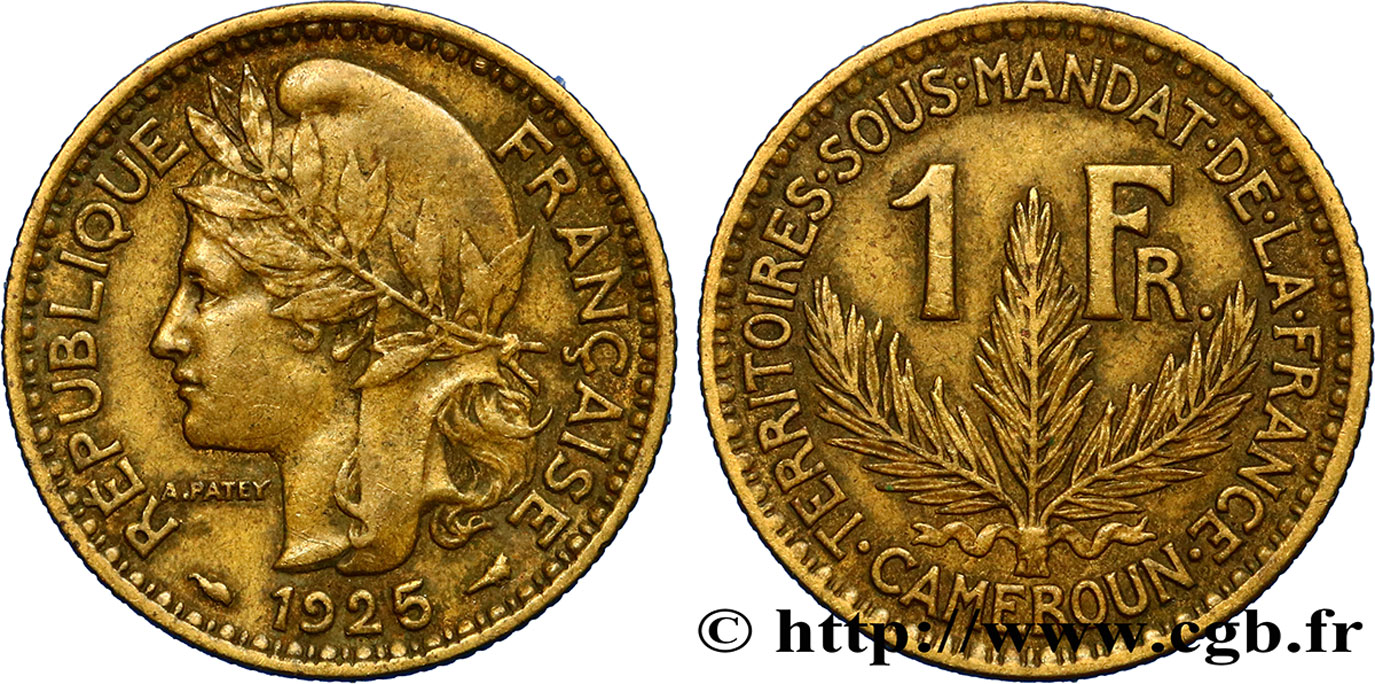 CAMEROUN - TERRITOIRES SOUS MANDAT FRANÇAIS 1 Franc 1925 Paris TTB+ 