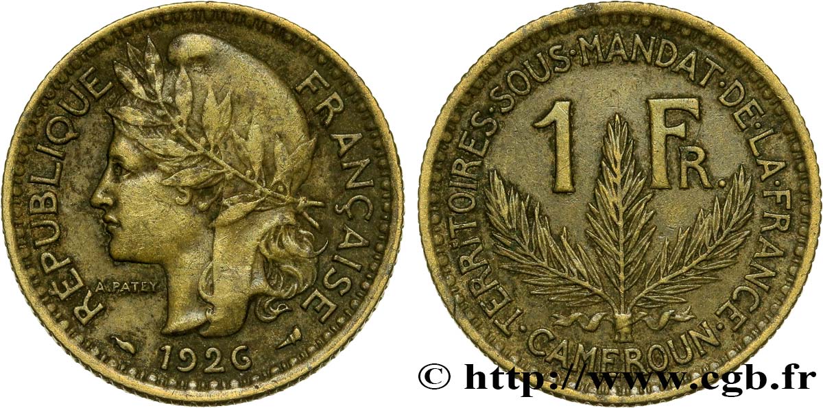 CAMEROON - TERRITORIES UNDER FRENCH MANDATE 1 Franc 1926 Paris AU 