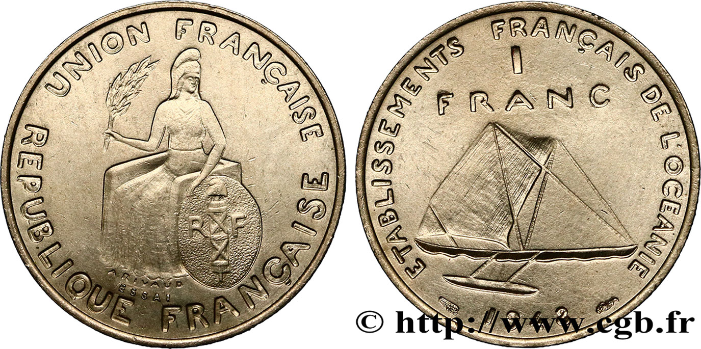 POLINESIA FRANCESE - Oceania Francese 1 Essai de 1 Franc type au listel en relief 1948 Paris MS 