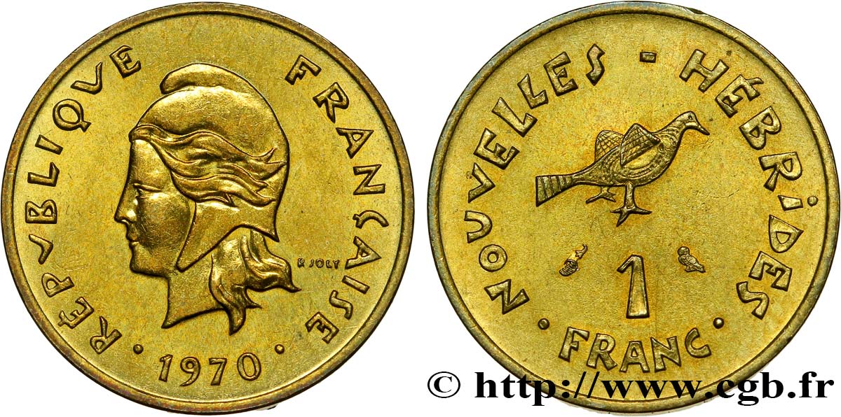 NEW HEBRIDES (VANUATU since 1980) 1 Franc Marianne / oiseau 1970 Paris AU 
