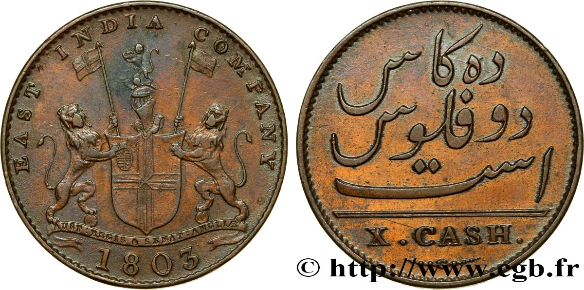 ISLE OF FRANCE (MAURITIUS) X (10) Cash East India Company 1803 Madras XF 