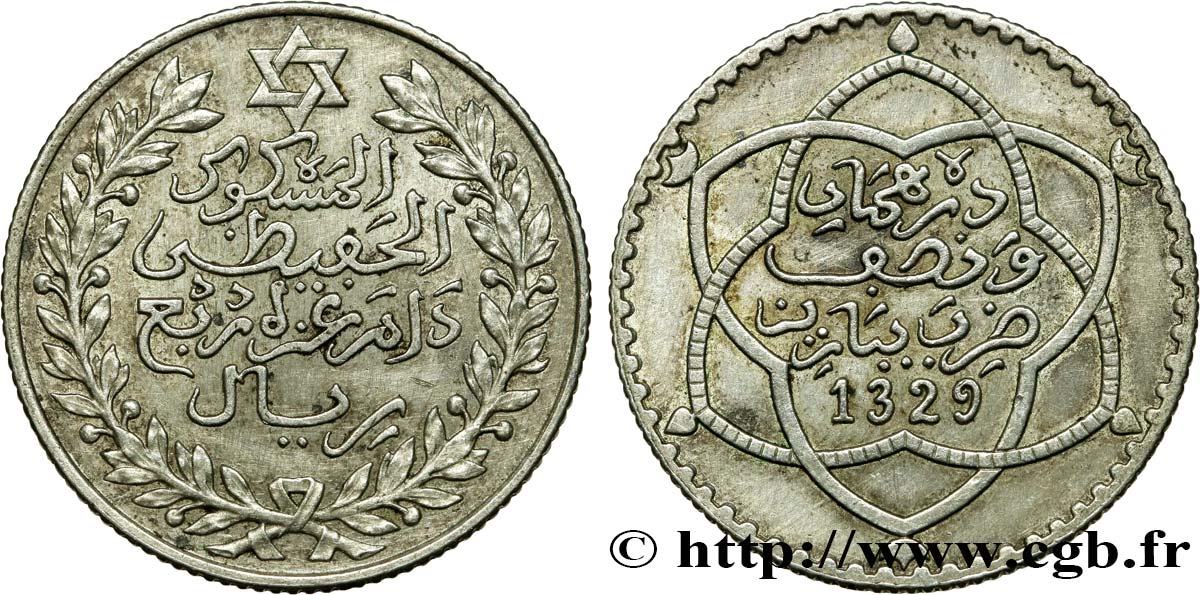 MAROKKO 2 1/2 Dirhams Moulay Hafid I an 1329 1911 Paris fVZ 