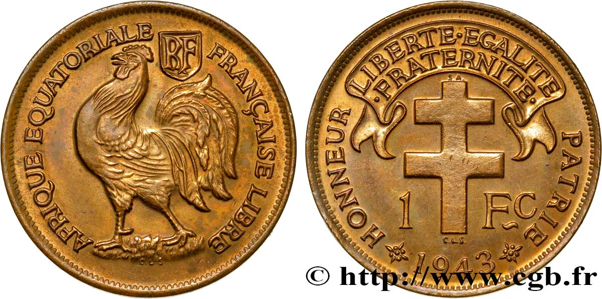AFRICA ECUATORIAL FRANCESA - Fuerzas Francesas Libras 1 Franc 1943 Prétoria EBC 