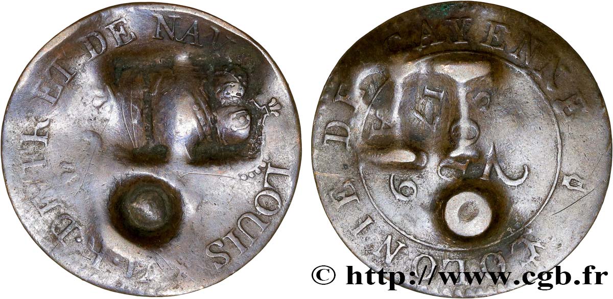 TOBAGO Sou marqué, contremarque TB sur une monnaie de 2 Sous de Cayenne N.D.  BC 