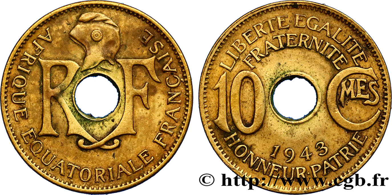 FRENCH EQUATORIAL AFRICA - FREE FRENCH FORCES 10 Centimes 1943 Prétoria XF 