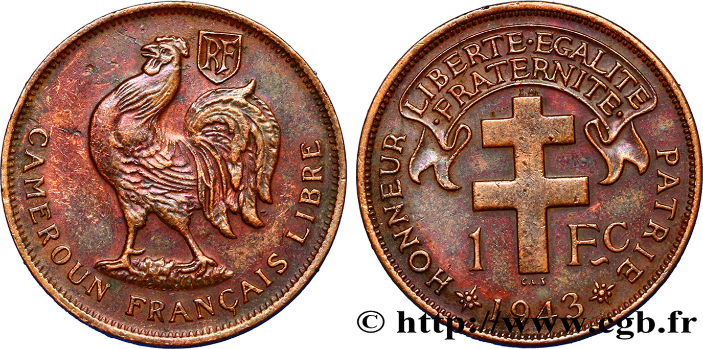 KAMERUN - FRANZÖSISCHE MANDAT 1 Franc ‘Cameroun Français Libre’ 1943 Prétoria SS 