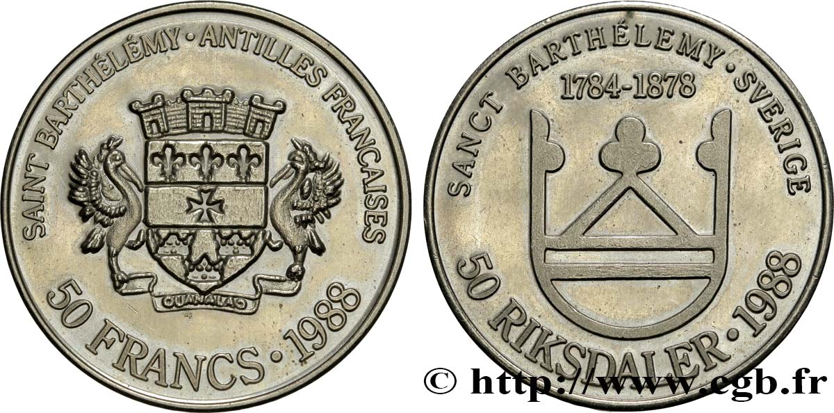 SAINT-BARTHÉLEMY (Insel) 50 Francs / 50 Riksdaler 1988  VZ 