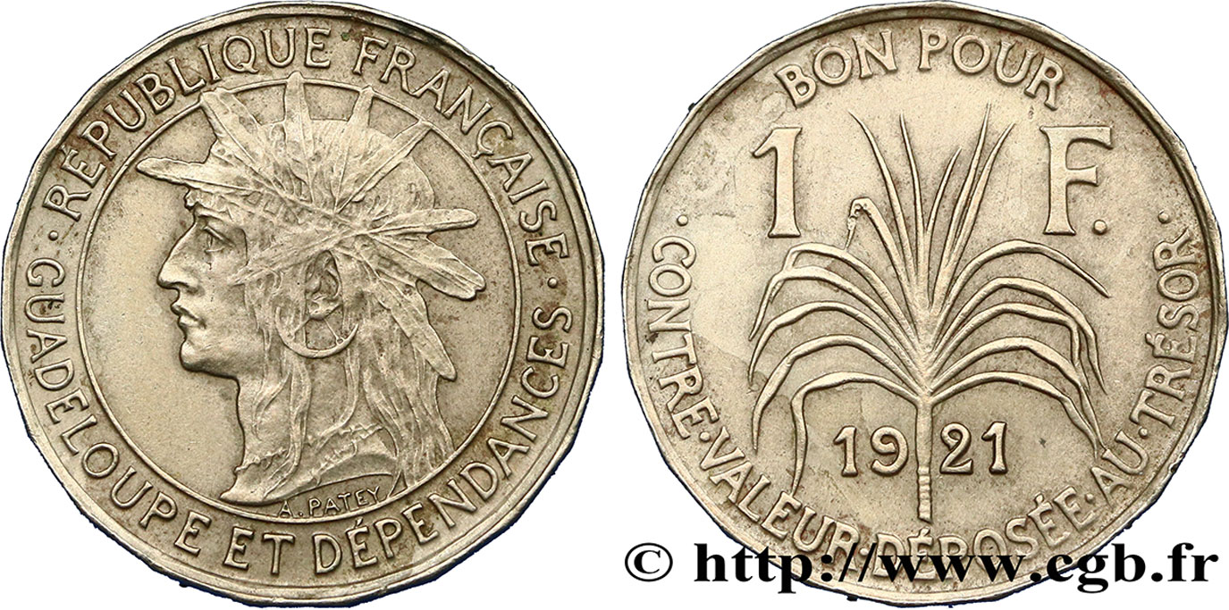 GUADELUPA Bon pour 1 Franc indien caraïbe / canne à sucre 1921  BB 