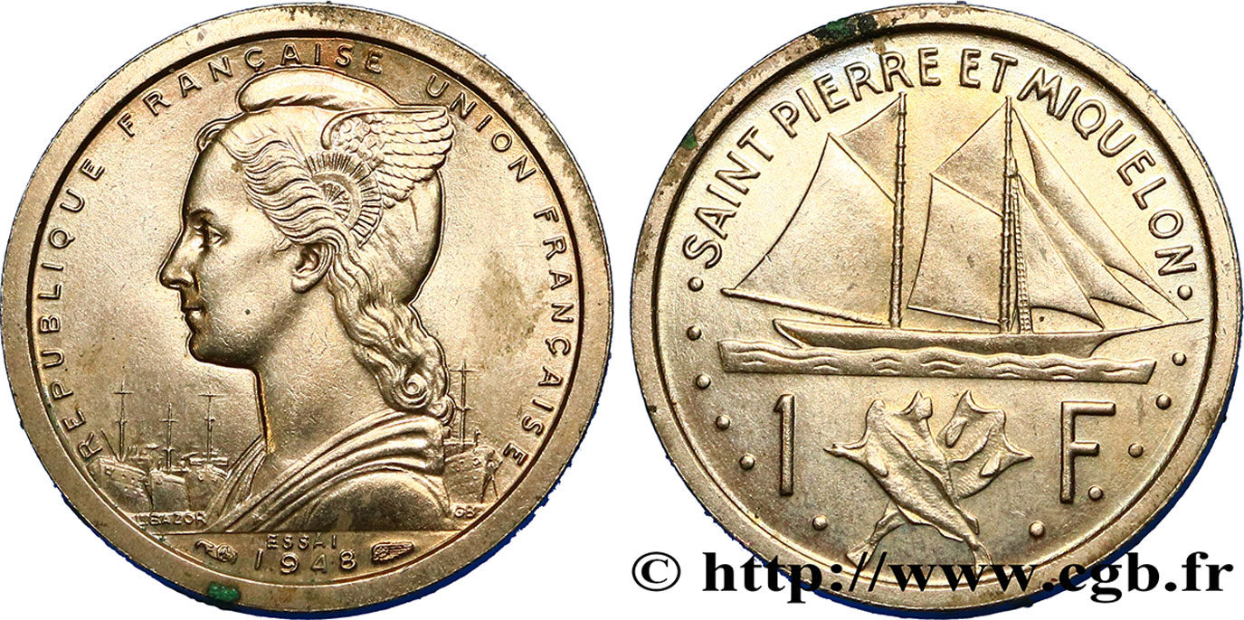 SAN PEDRO Y MIGUELóN 1 Franc ESSAI 1948 Paris EBC 