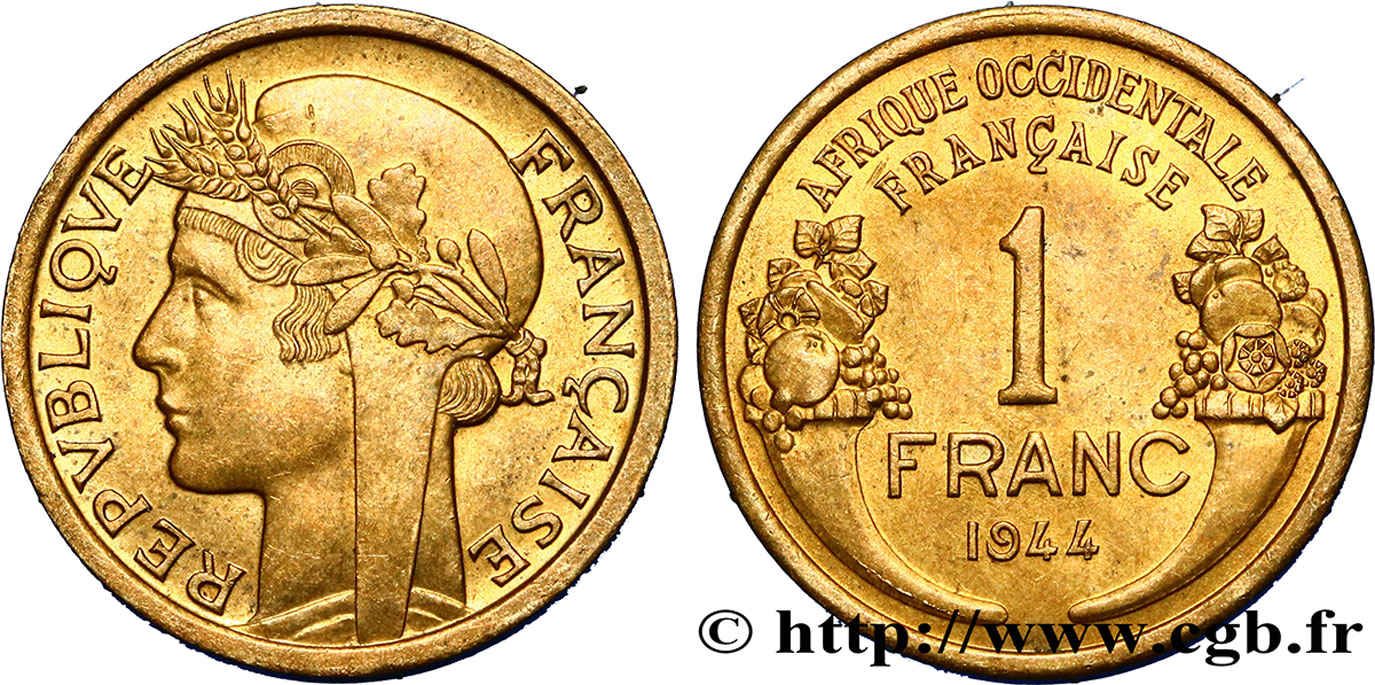 AFRICA OCCIDENTALE FRANCESA  1 Franc Morlon 1944 Londres SPL 