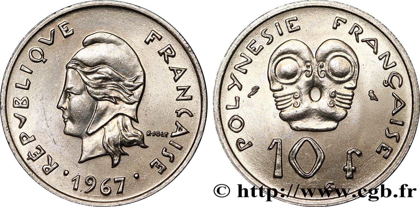 FRANZÖSISCHE-POLYNESIEN 10 Francs Marianne 1967 Paris fST 