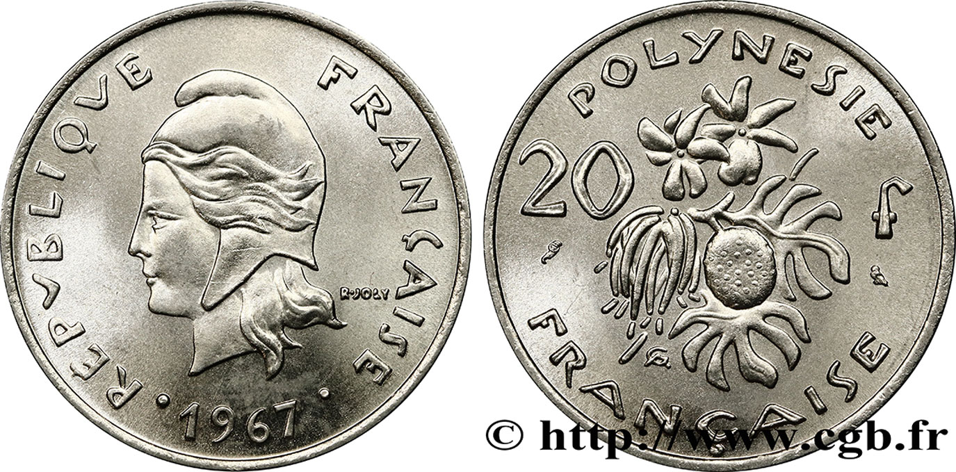 POLINESIA FRANCESE 20 Francs Marianne  1967 Paris MS 