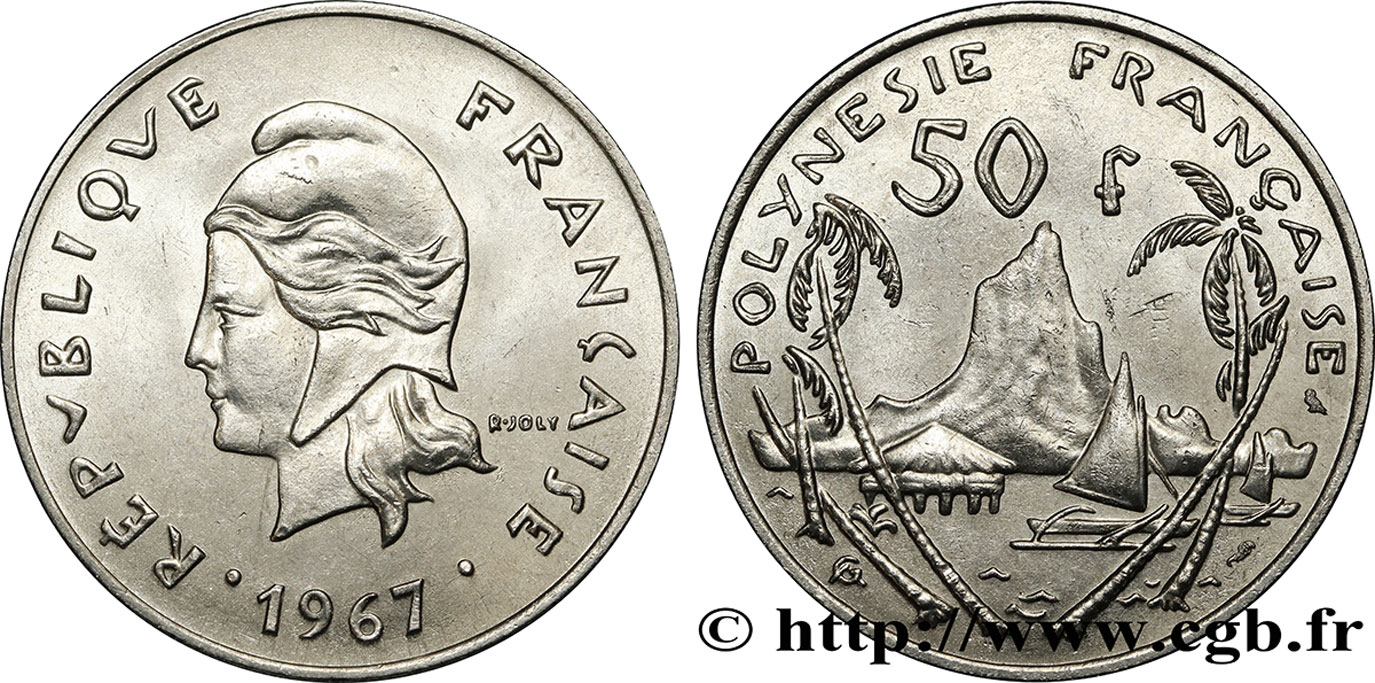 FRANZÖSISCHE-POLYNESIEN 50 Francs Marianne / paysage polynésien 1967 Paris fST 