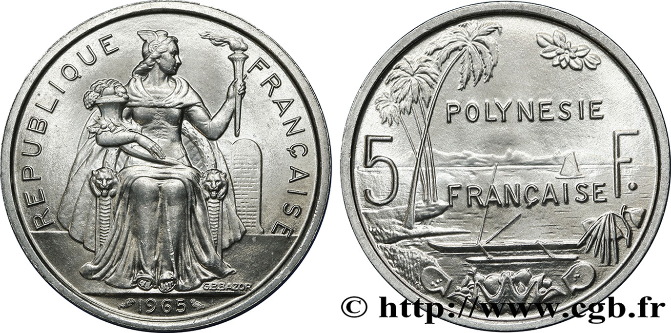 FRANZÖSISCHE-POLYNESIEN 5 Francs Polynésie Française 1965 Paris ST 