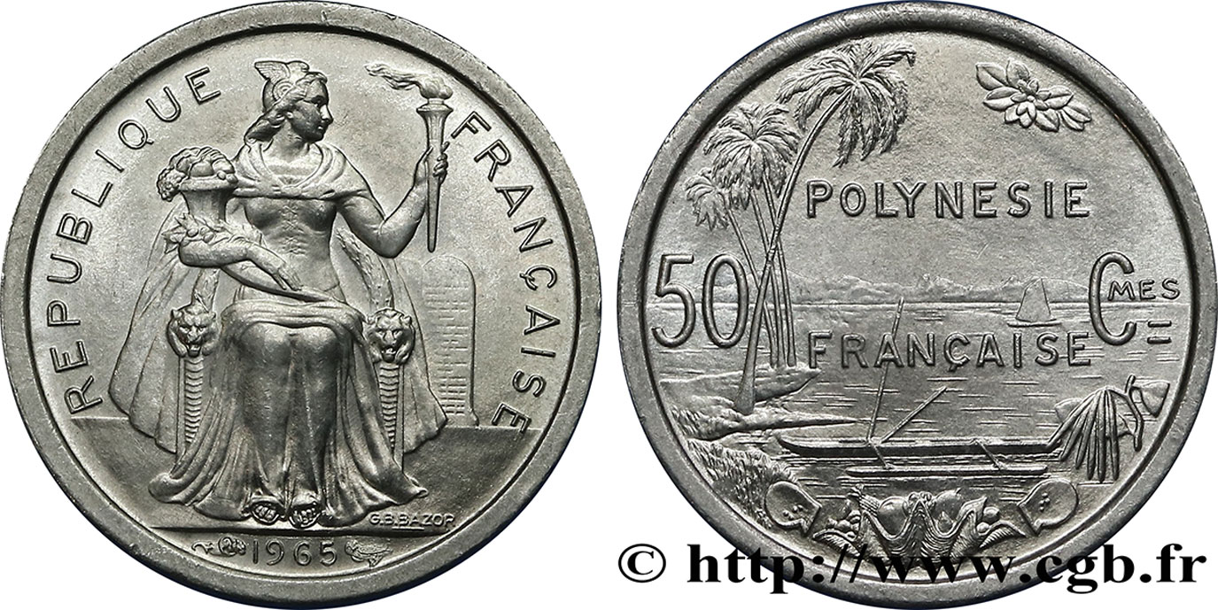 POLINESIA FRANCESE 50 Centimes 1965 Paris MS 