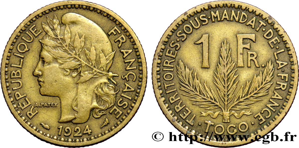 TOGO - TERRITOIRES SOUS MANDAT FRANÇAIS 1 Franc 1924 Paris TTB 