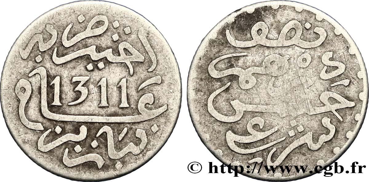 MARUECOS 1/2 Dirham Hassan I an 1311 1893 Paris BC 