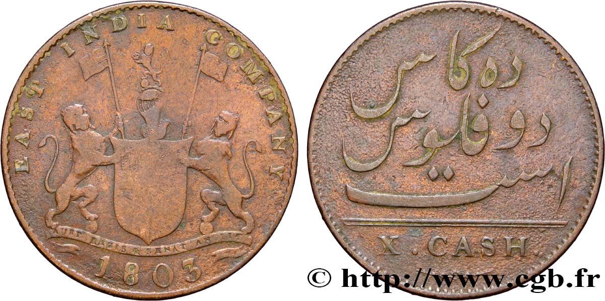 ISLA DE FRANCIA (MAURICIO) X (10) Cash East India Company 1803 Madras RC+ 