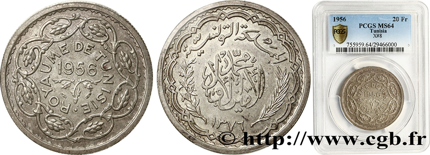 TUNISIA - Protettorato Francese 20 Francs (module de) 1956 Paris MS64 PCGS