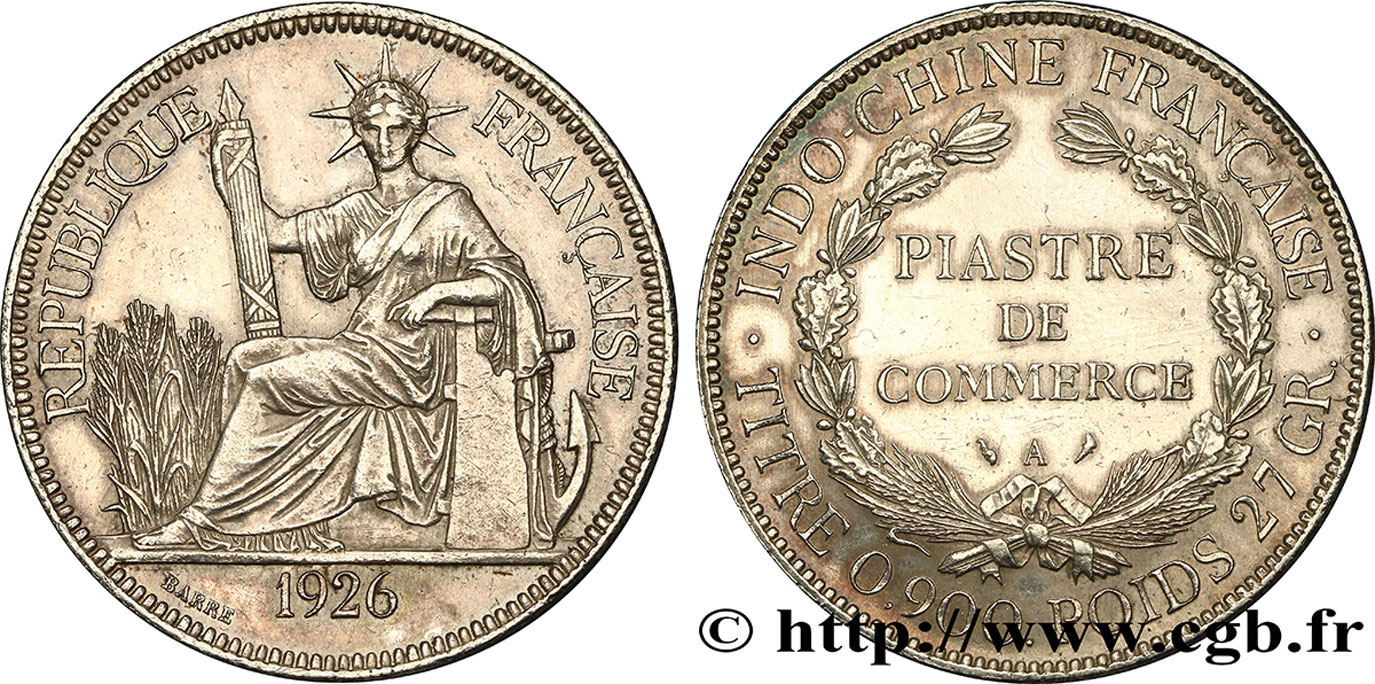 INDOCINA FRANCESE 1 Piastre de Commerce 1926 Paris q.SPL 