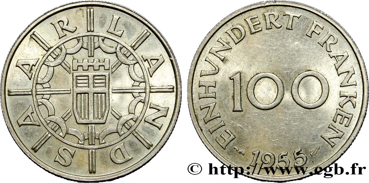 SAARLAND 100 Franken 1955 Paris SPL 