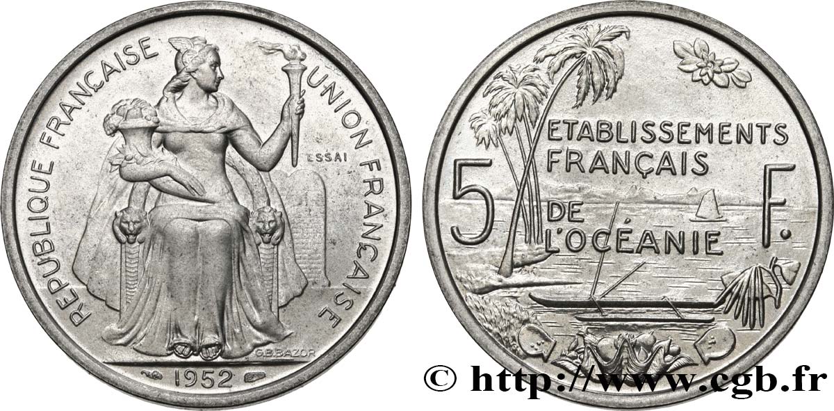1952 French Oceania 5 Francs