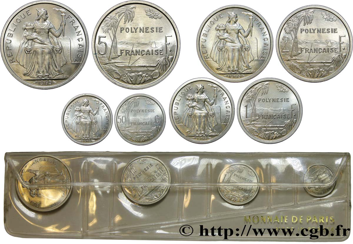 FRENCH POLYNESIA Série Fleurs de Coins de 4 monnaies 1965 Paris MS70 