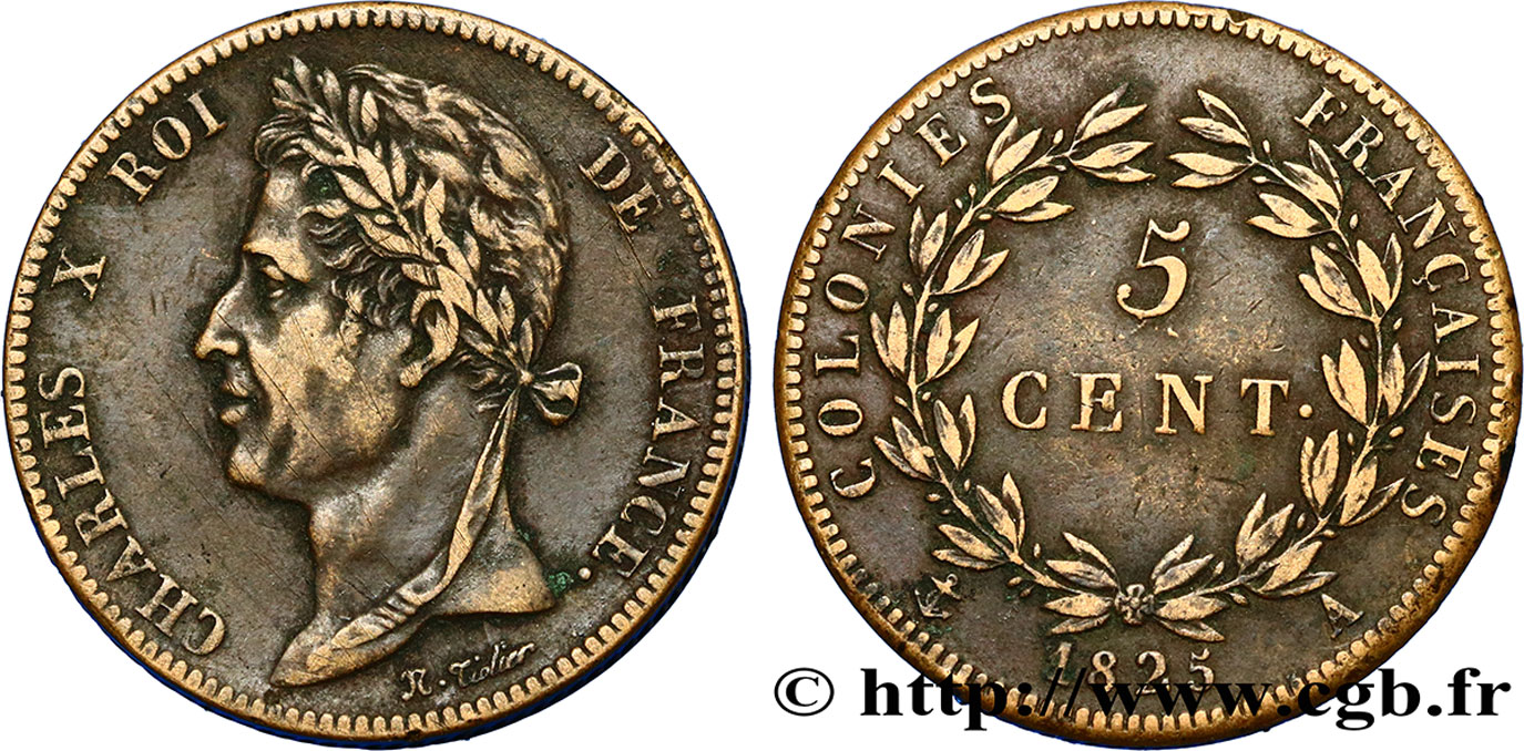 COLONIE FRANCESI - Carlo X, per Guyana e Senegal 5 Centimes Charles X 1825 Paris - A BB 