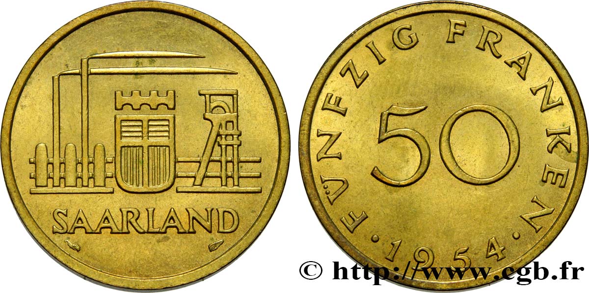 SAARLAND 50 Franken 1954 Paris VZ 