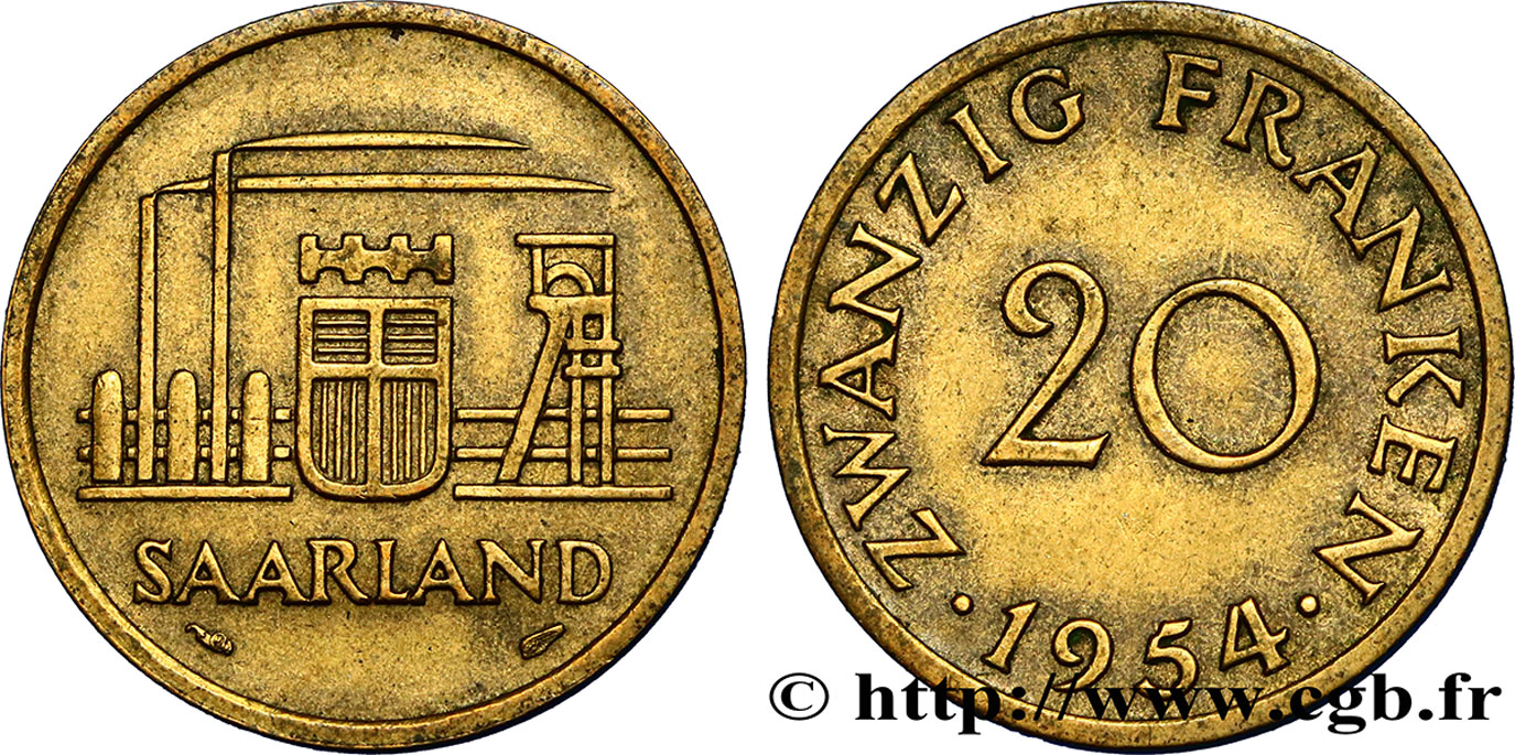 SAARLAND 20 Franken 1954 Paris SPL 