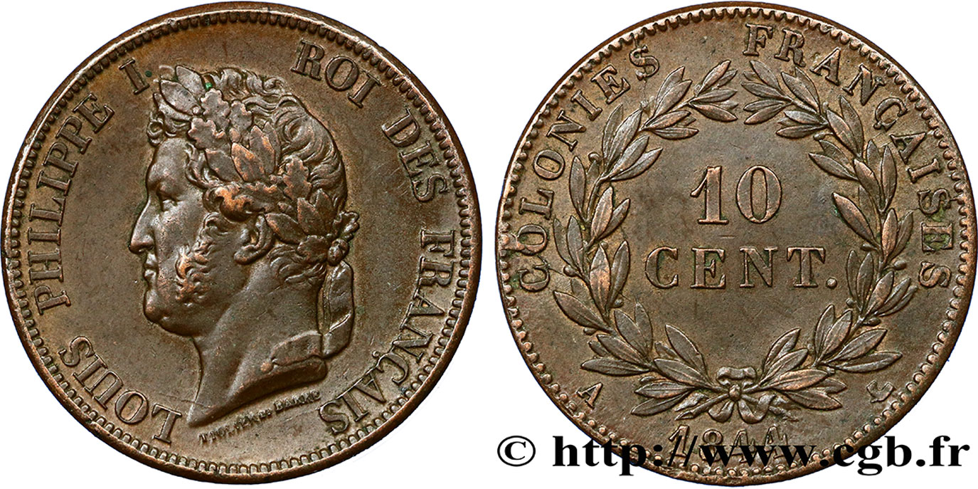 FRANZÖSISCHE KOLONIEN - Louis-Philippe, für Marquesas-Inseln  10 Centimes Louis-Philippe 1844 Paris fVZ 