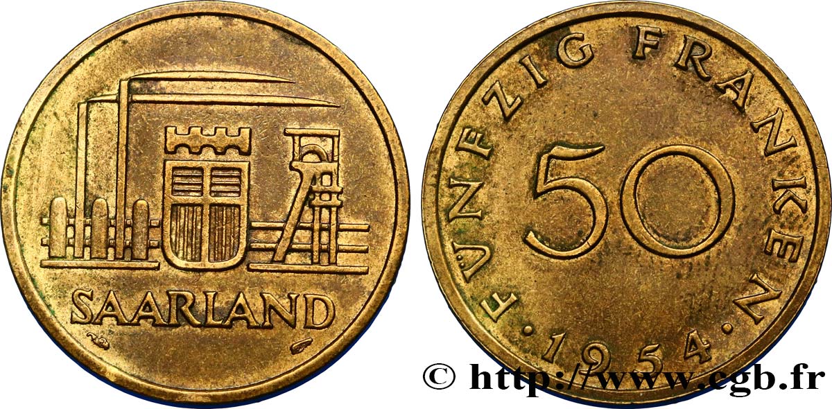 SAARLAND 50 Franken 1954 Paris AU 