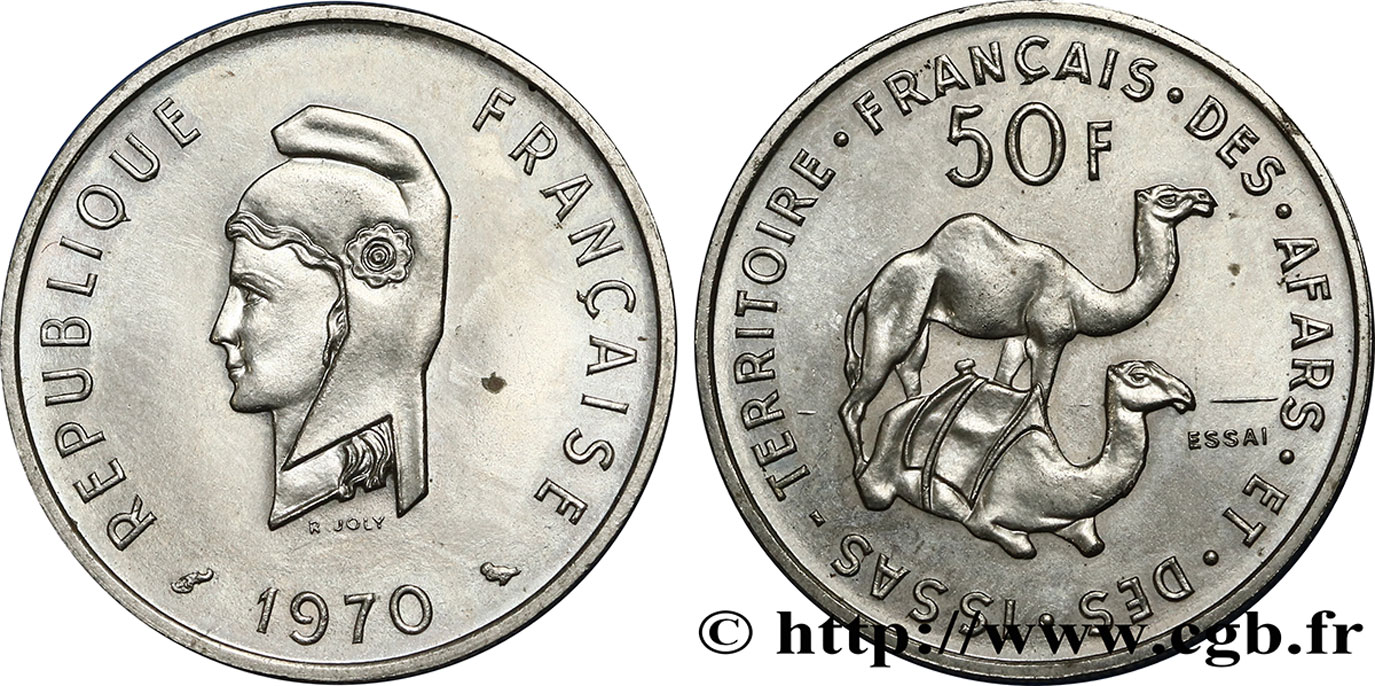 DJIBUTI - Territorio francese degli Afar e degli Issa Essai de 50 Francs Marianne / dromadaires 1970 Paris SPL 