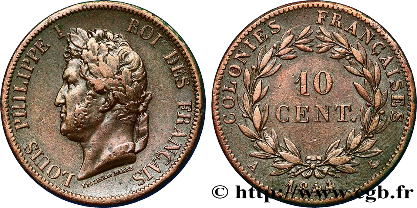 FRENCH COLONIES - Louis-Philippe, for Marquesas Islands 10 Centimes 1844 Paris XF 