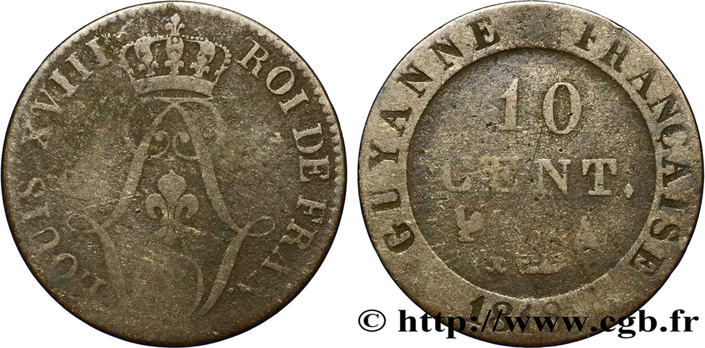 GUYANA FRANCESA 10 Centimes 1818 Paris - A BC 