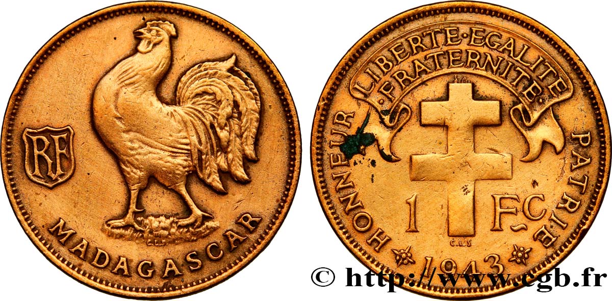 MADAGASCAR - Forze Francesi Libere 1 Franc 1943 Prétoria BB 