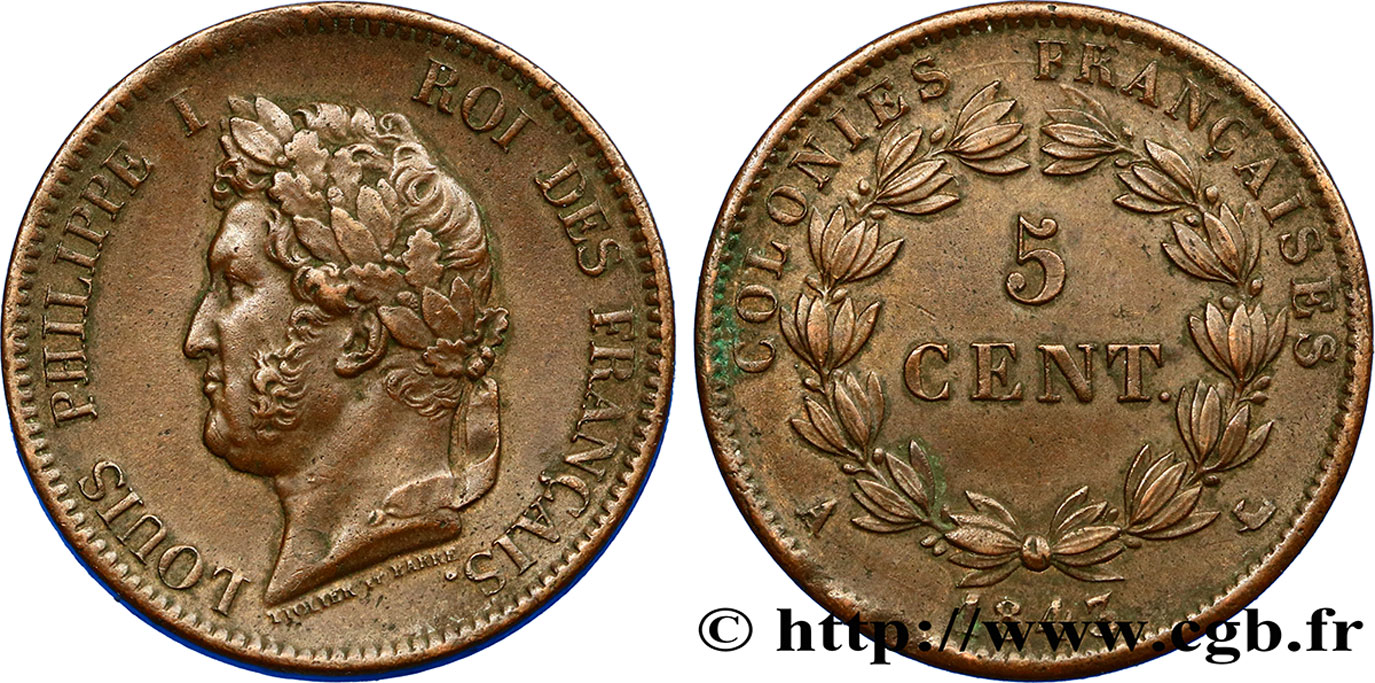 COLONIAS FRANCESAS - Louis-Philippe, para las Islas Marquesas 5 Centimes Louis Philippe Ier 1843 Paris - A MBC+ 
