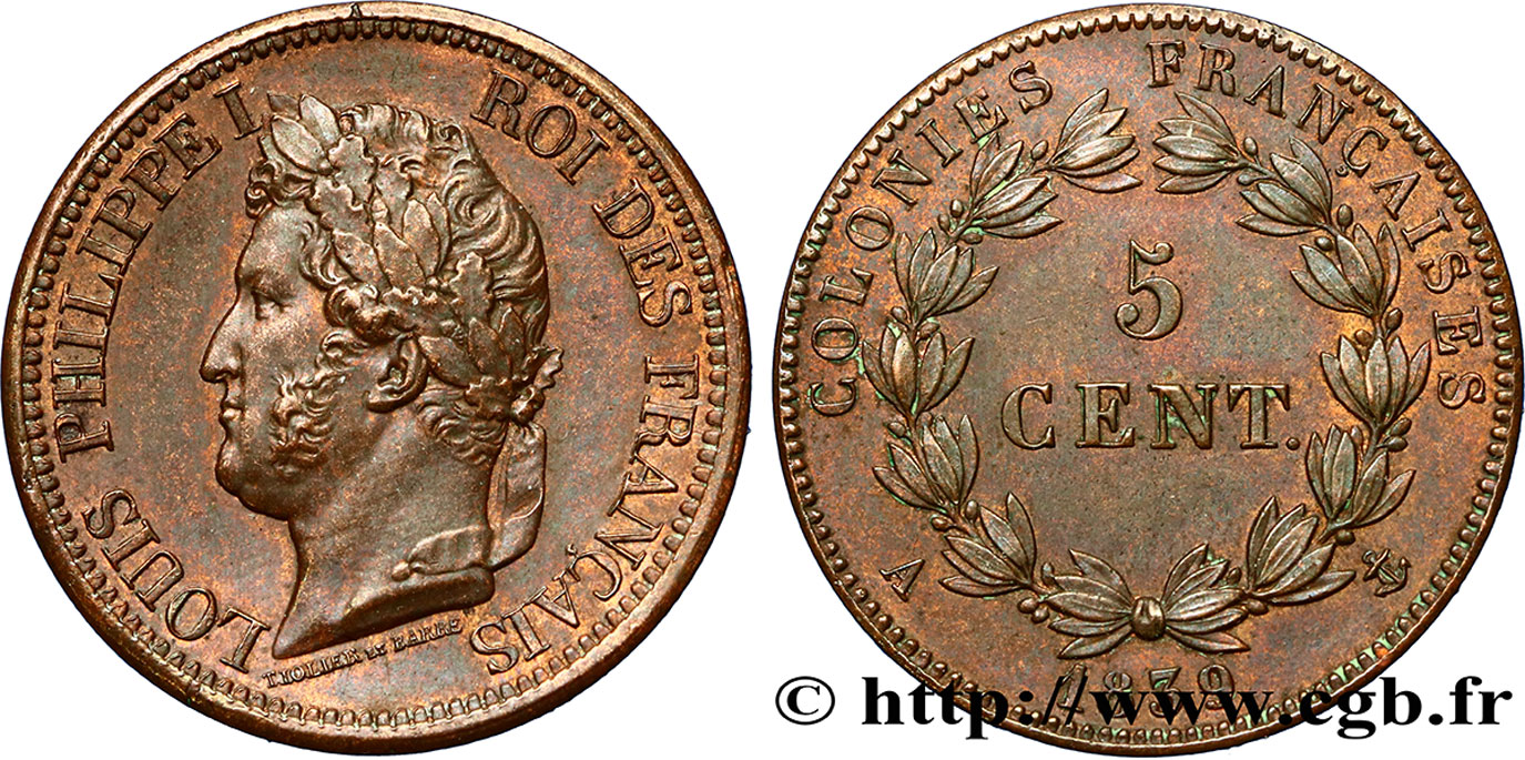 FRENCH COLONIES - Louis-Philippe for Guadeloupe 5 Centimes Louis Philippe Ier 1839 Paris - A AU 