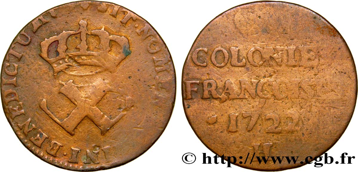 AMÉRIQUE - Louisiane, Acadie, Canada 9 Deniers, Colonies Françoises 1722 La Rochelle B 