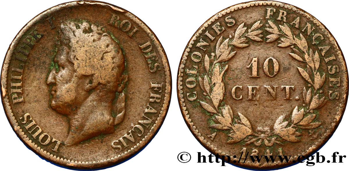 FRANZÖSISCHE KOLONIEN - Louis-Philippe, für Guadeloupe 10 Centimes 1841 Paris S 