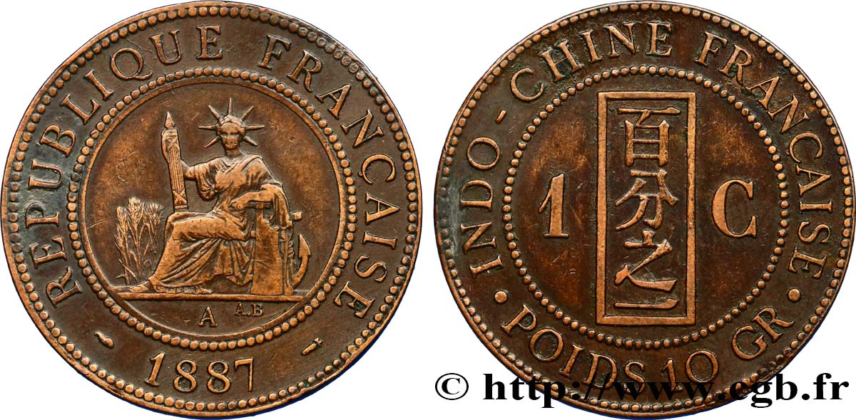 INDOCHINE FRANÇAISE 1 Centième 1887 Paris TTB+ 