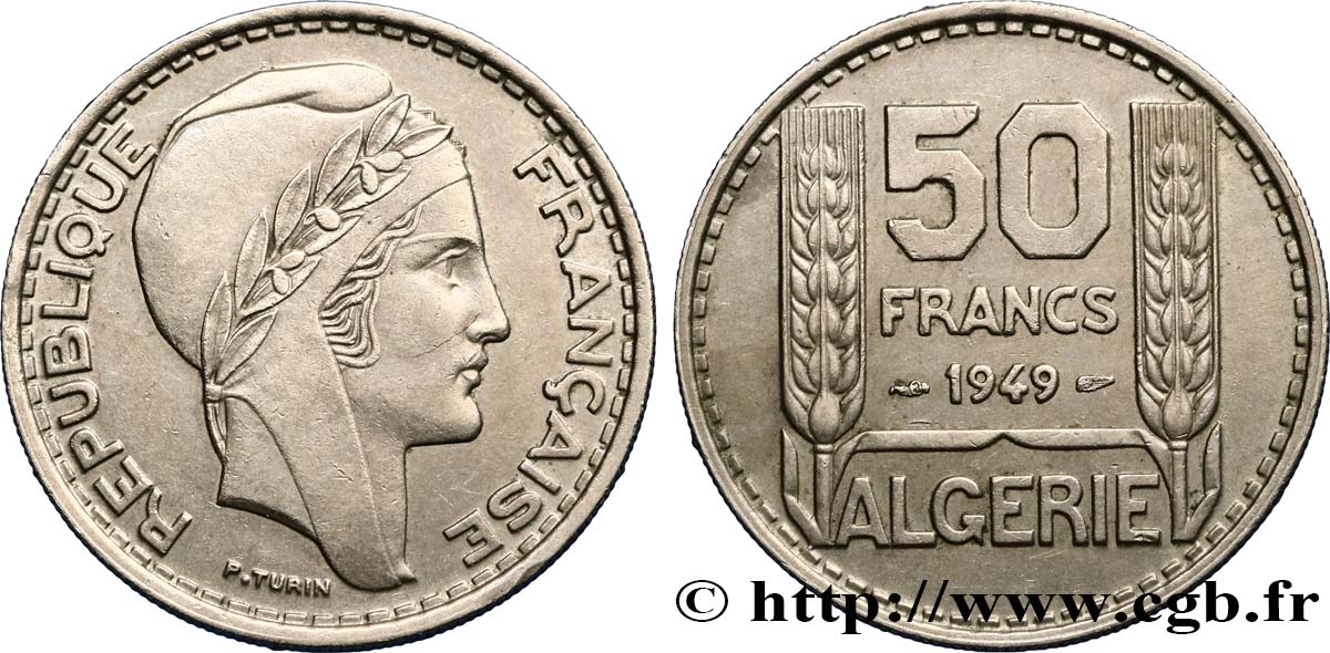 ALGERIA 50 Francs Turin 1949  AU 