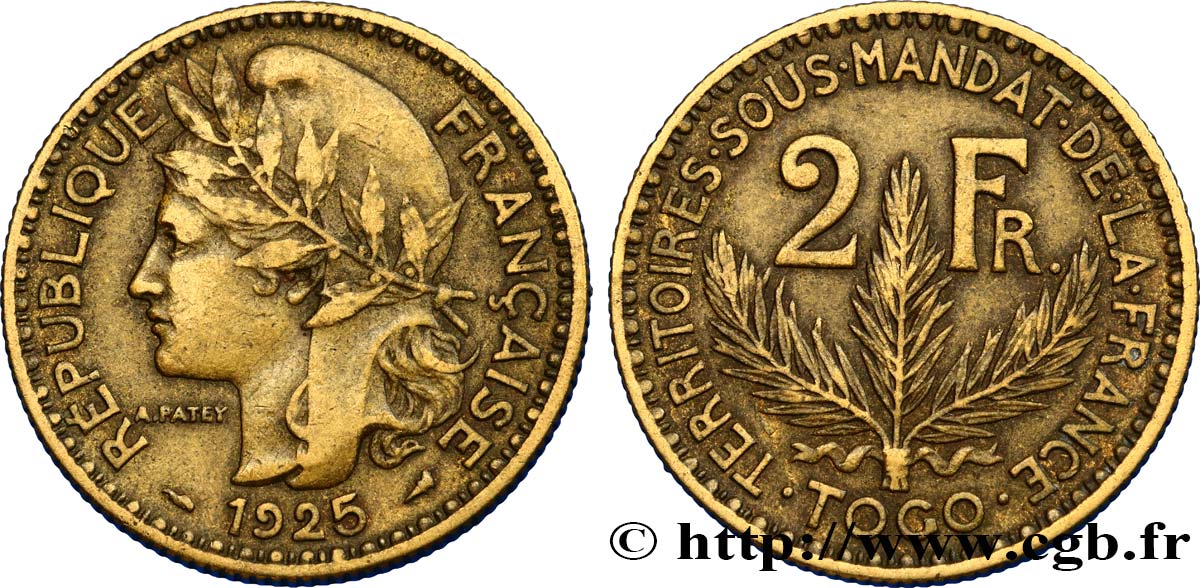 TOGO - FRANZÖSISCHE MANDAT 2 Francs 1925 Paris fVZ 
