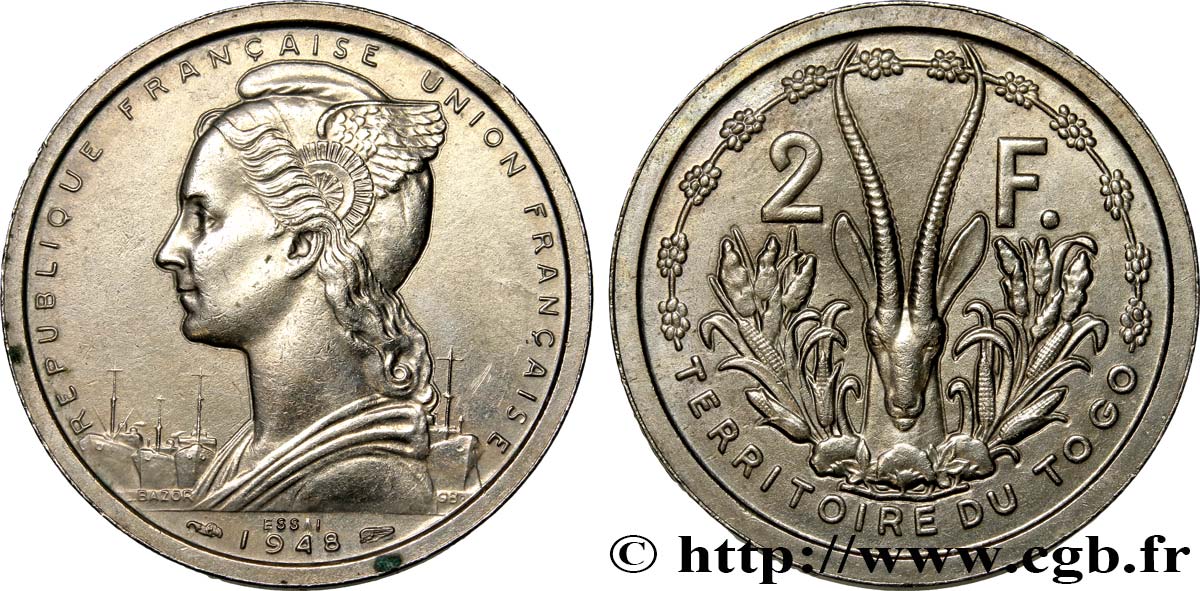 TOGO - UNIóN FRANCESA Essai de 2 Francs 1948 Paris SC 